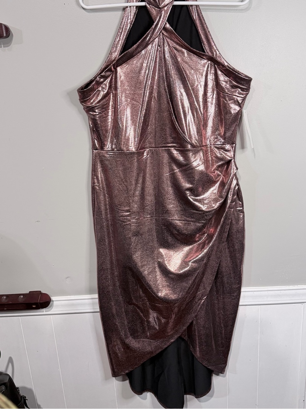 VENUS Metallic Rose Gold High-Low Halter Dress